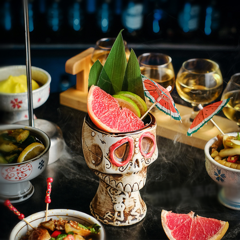 Wine Beer Mixed Drinks - Halloween Skull Ceramic Mug - USA