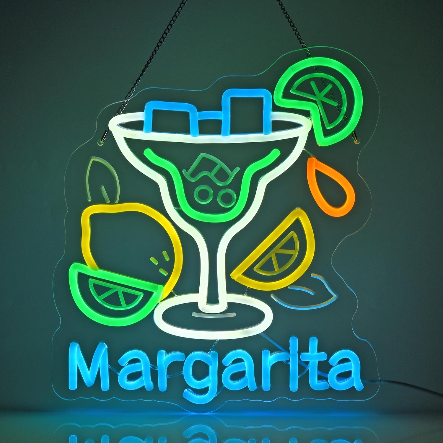 Beer & Wine Downtown - Margarita Neon Sign Wall Art Decoration