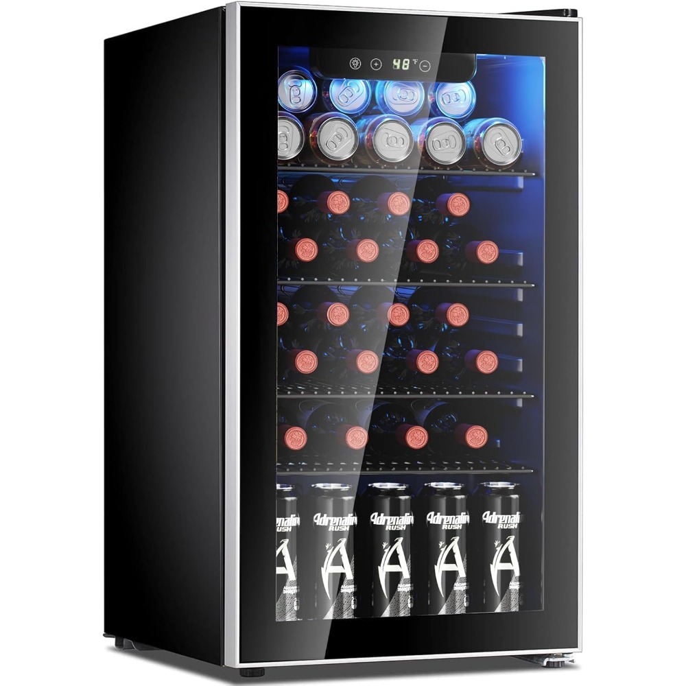 Wine Beer Fridge Cabinet - 26 Bottle 130 Can Wine Cooler/Cabinet