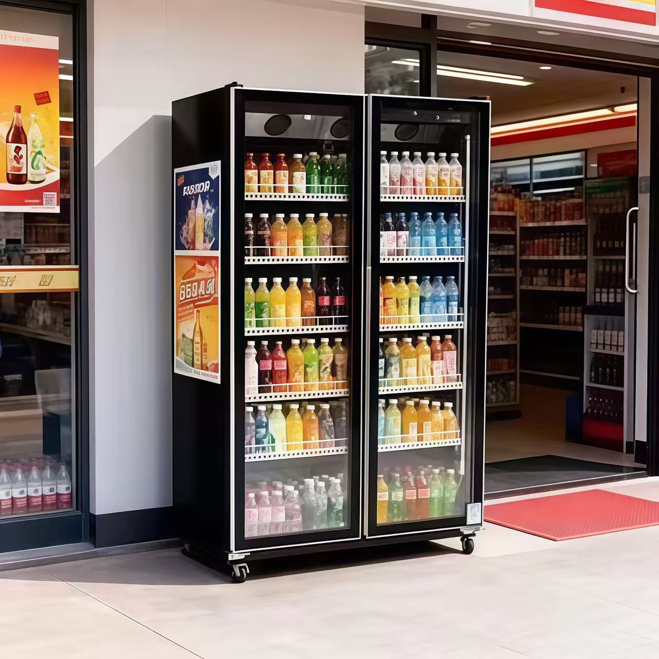 Beer & Wine Downtown - Double-door Air-cooled Refrigerator Beverage Display Cabinet,