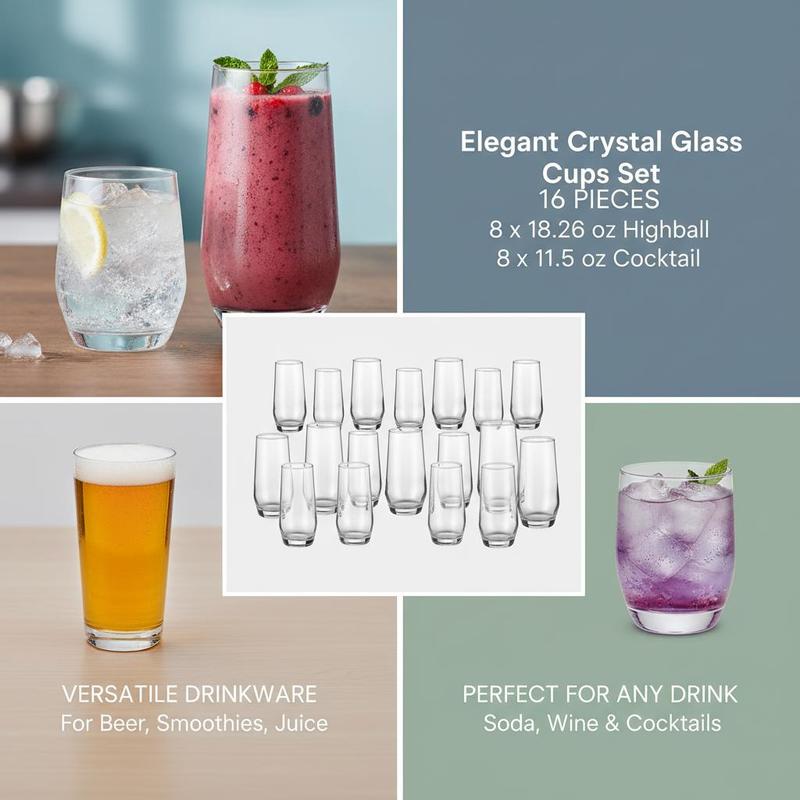Glassware Collection 16-Piece  - مراجعة Wine Beer Mixed Drinks وسعره