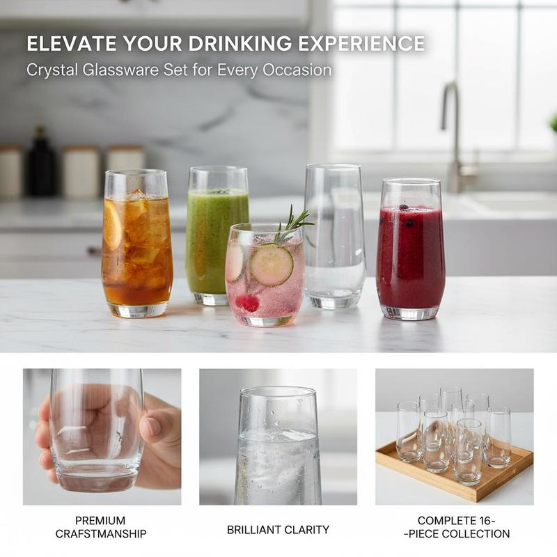 Glassware Collection 16-Piece  - مراجعة Wine Beer Mixed Drinks وسعره